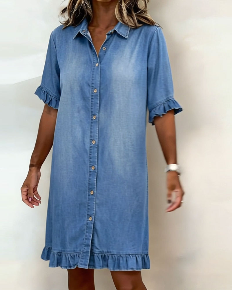 Comfortabele Denim Jurk met Flatterende Rimpeling
