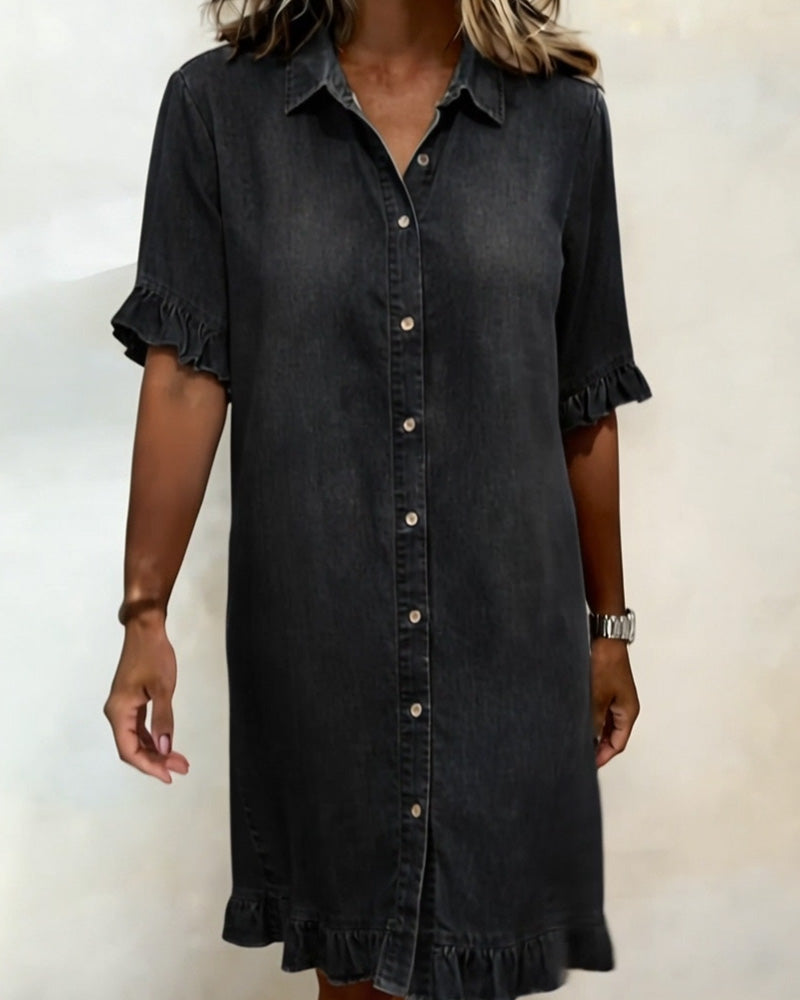 Comfortabele Denim Jurk met Flatterende Rimpeling