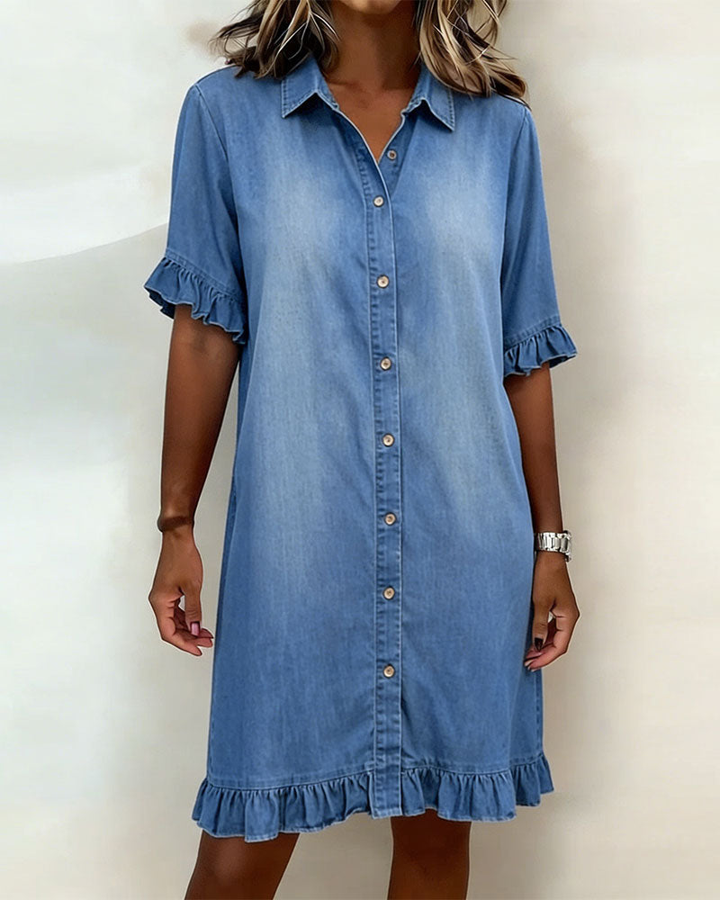 Comfortabele Denim Jurk met Flatterende Rimpeling