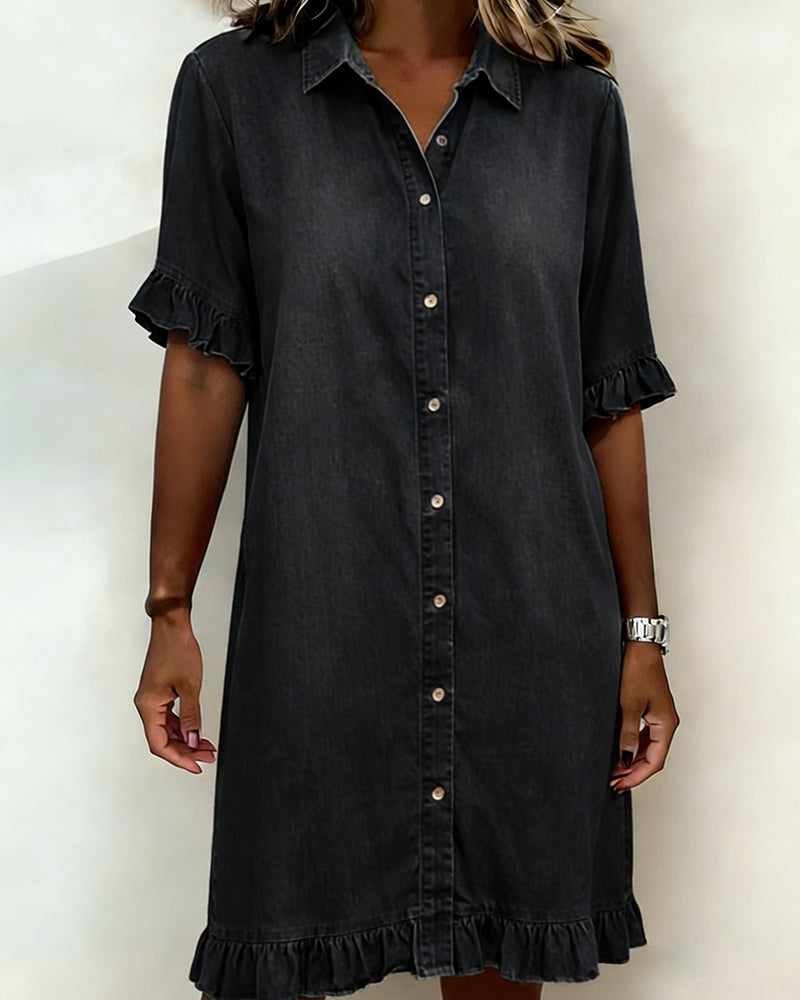 Comfortabele Denim Jurk met Flatterende Rimpeling