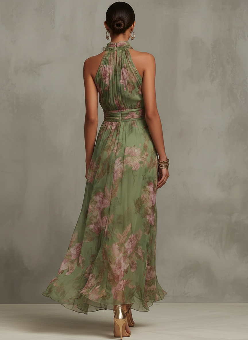 Livia - elegant, floral maxi dress with a halter neck