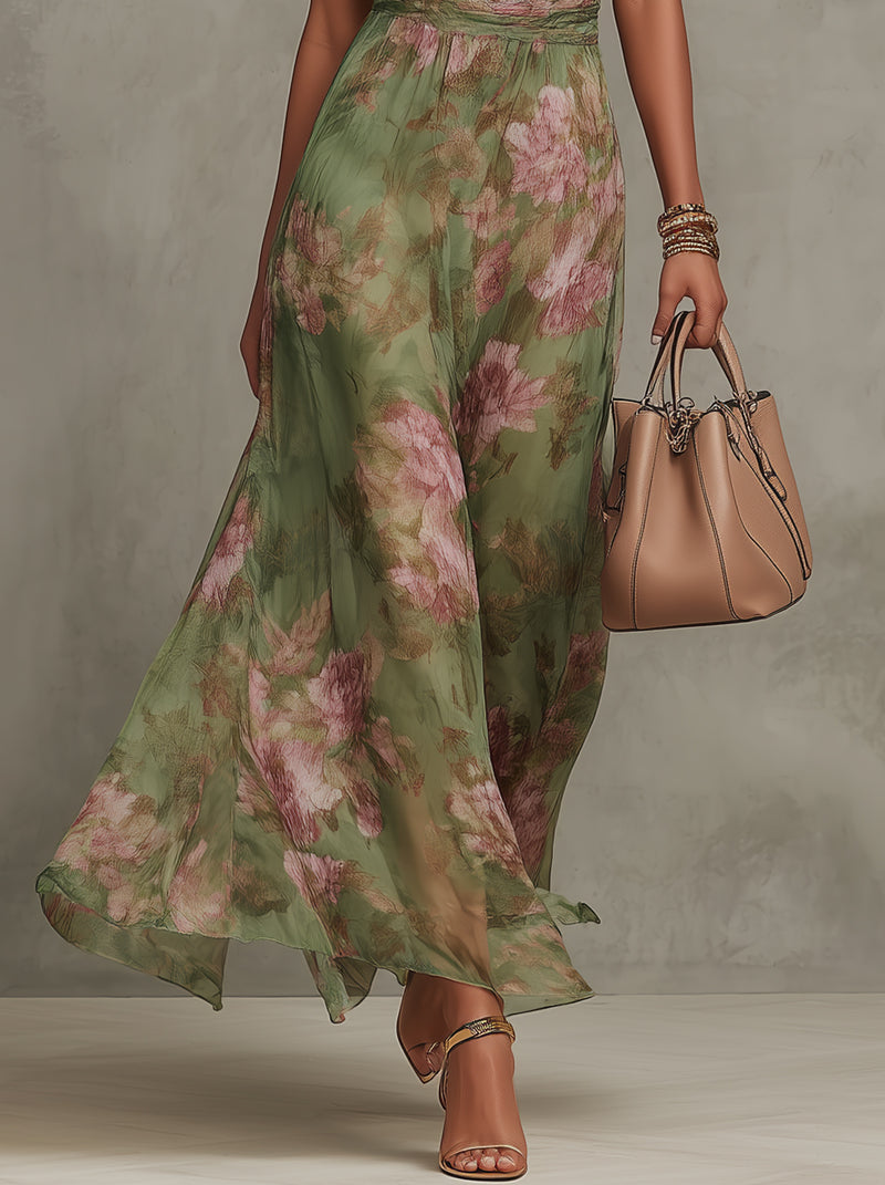 Livia - elegant, floral maxi dress with a halter neck