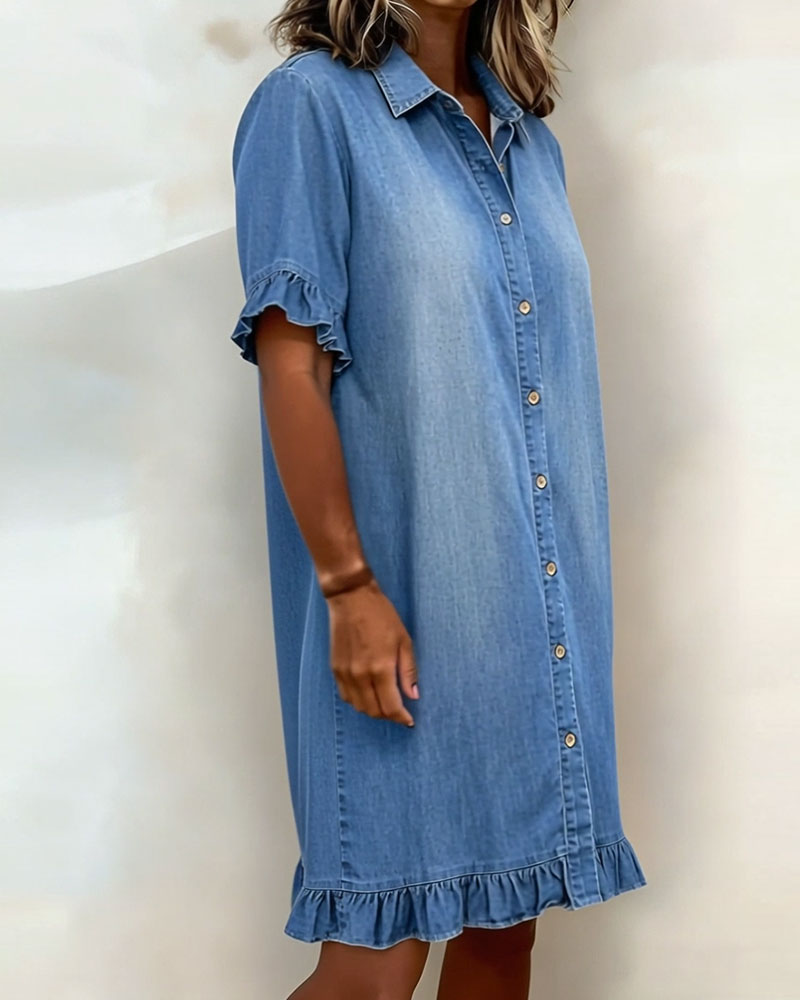 Comfortabele Denim Jurk met Flatterende Rimpeling