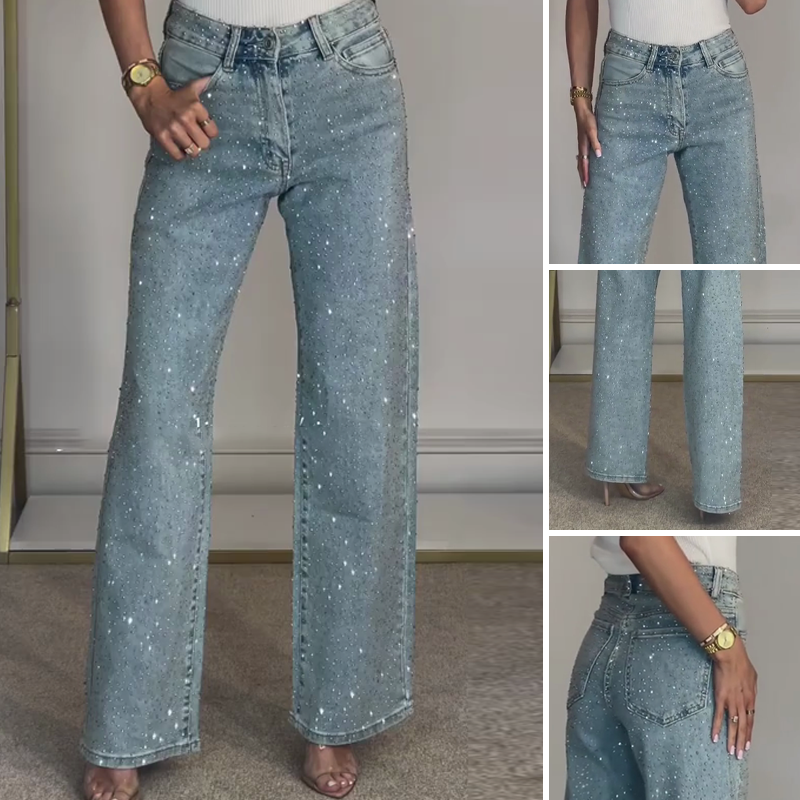 ✨ Straight-leg rhinestone-embellished jeans