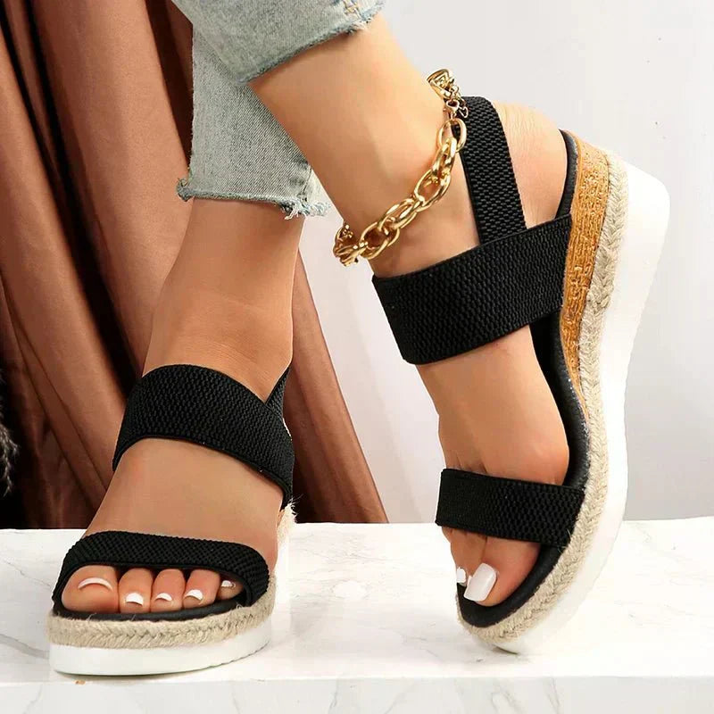 Women's Espadrille Wedge Sandals Platform Elastic Strap Summer Casual Beach