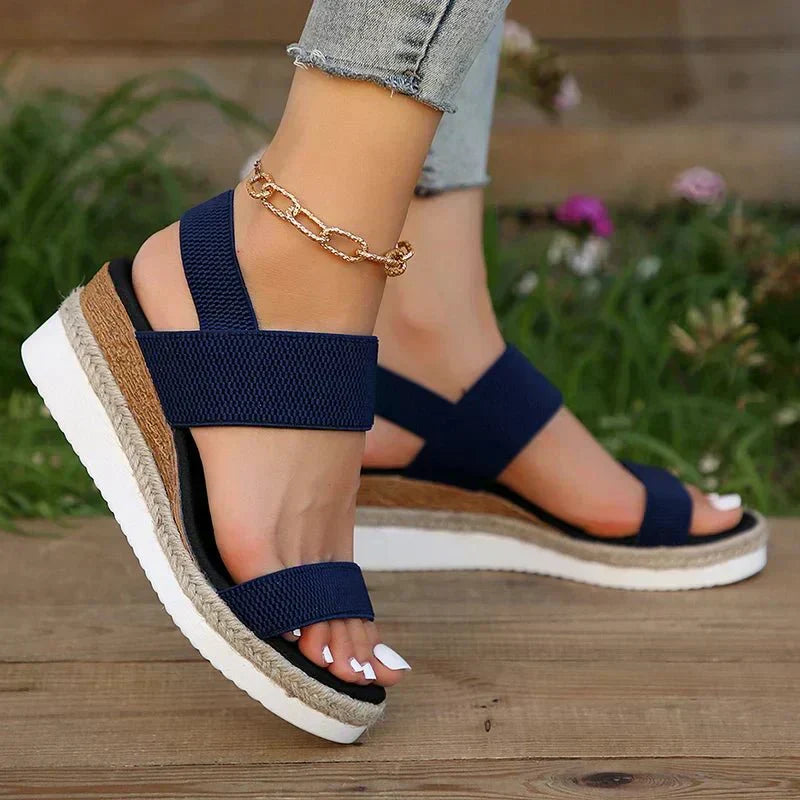 Women's Espadrille Wedge Sandals Platform Elastic Strap Summer Casual Beach