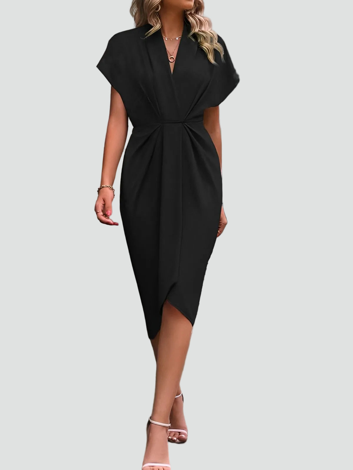 Women's Wrap Midi Dress V-Neck Cocktail Wedding Guest Evening