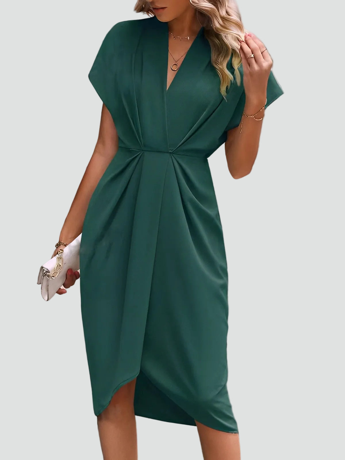 Women's Wrap Midi Dress V-Neck Cocktail Wedding Guest Evening
