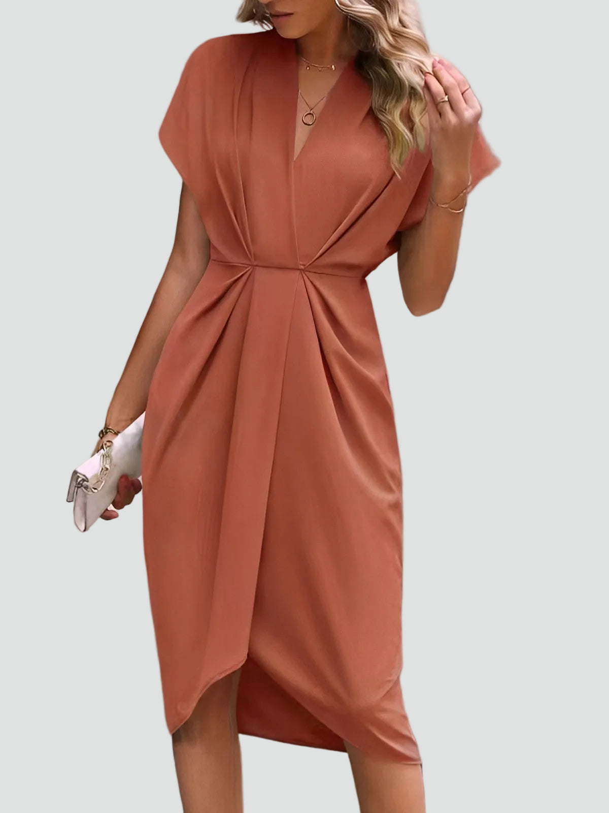 Women's Wrap Midi Dress V-Neck Cocktail Wedding Guest Evening