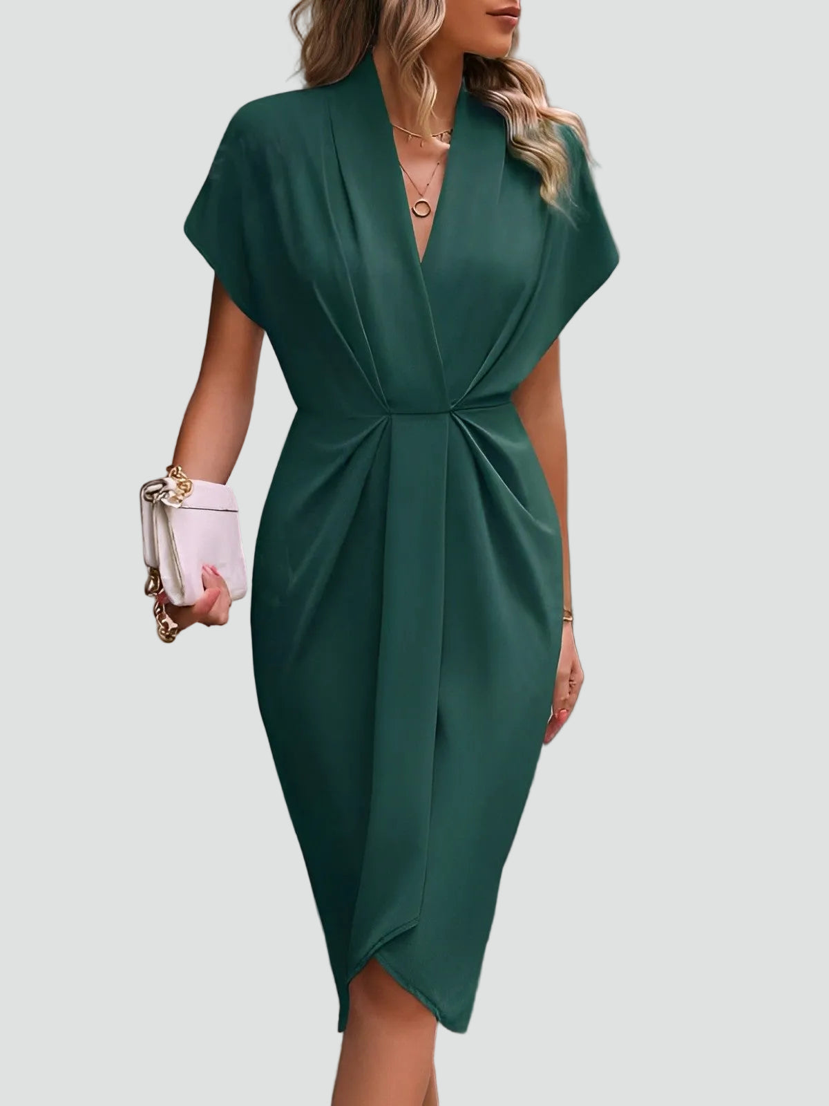 Women's Wrap Midi Dress V-Neck Cocktail Wedding Guest Evening