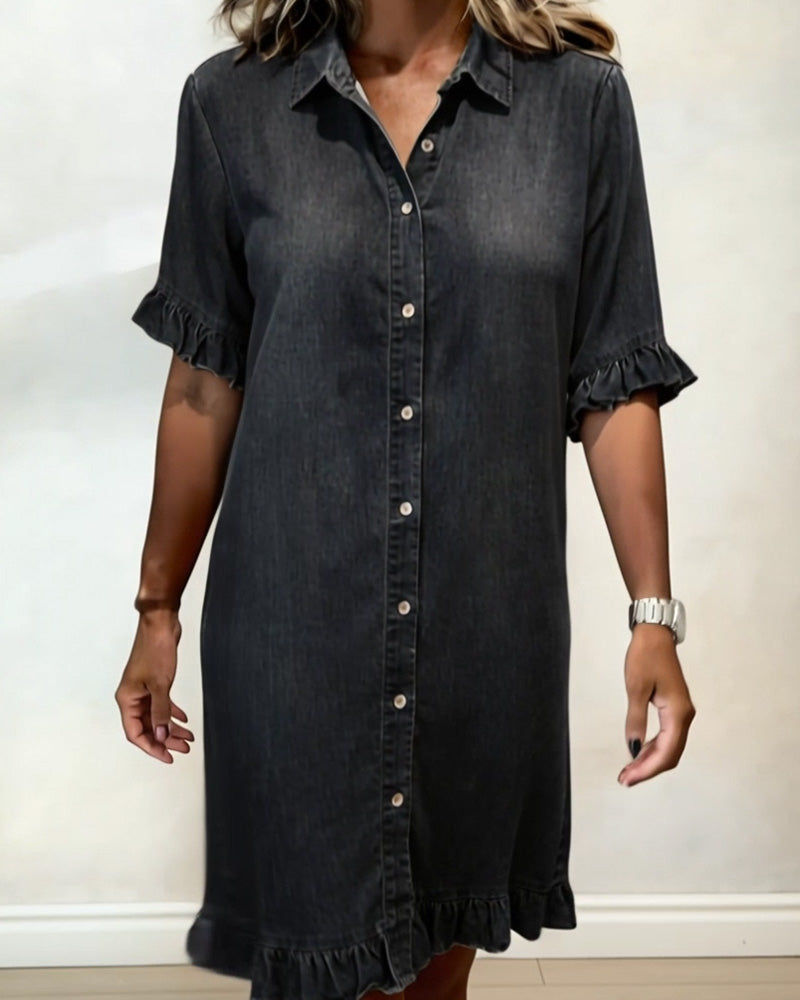 Comfortabele Denim Jurk met Flatterende Rimpeling