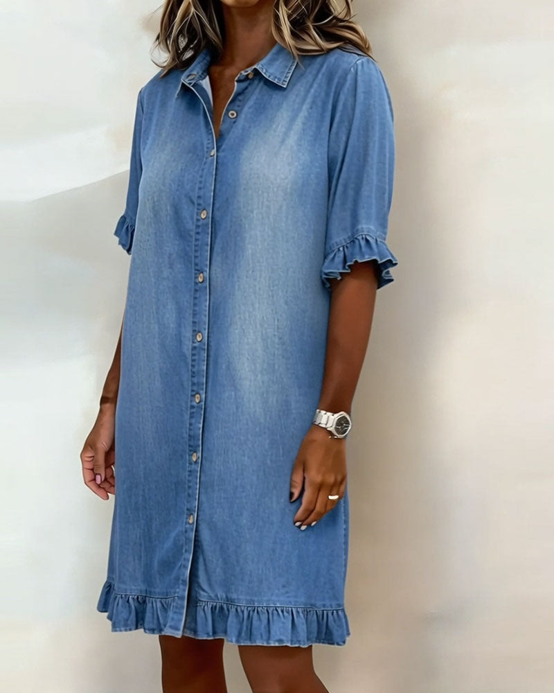 Comfortabele Denim Jurk met Flatterende Rimpeling