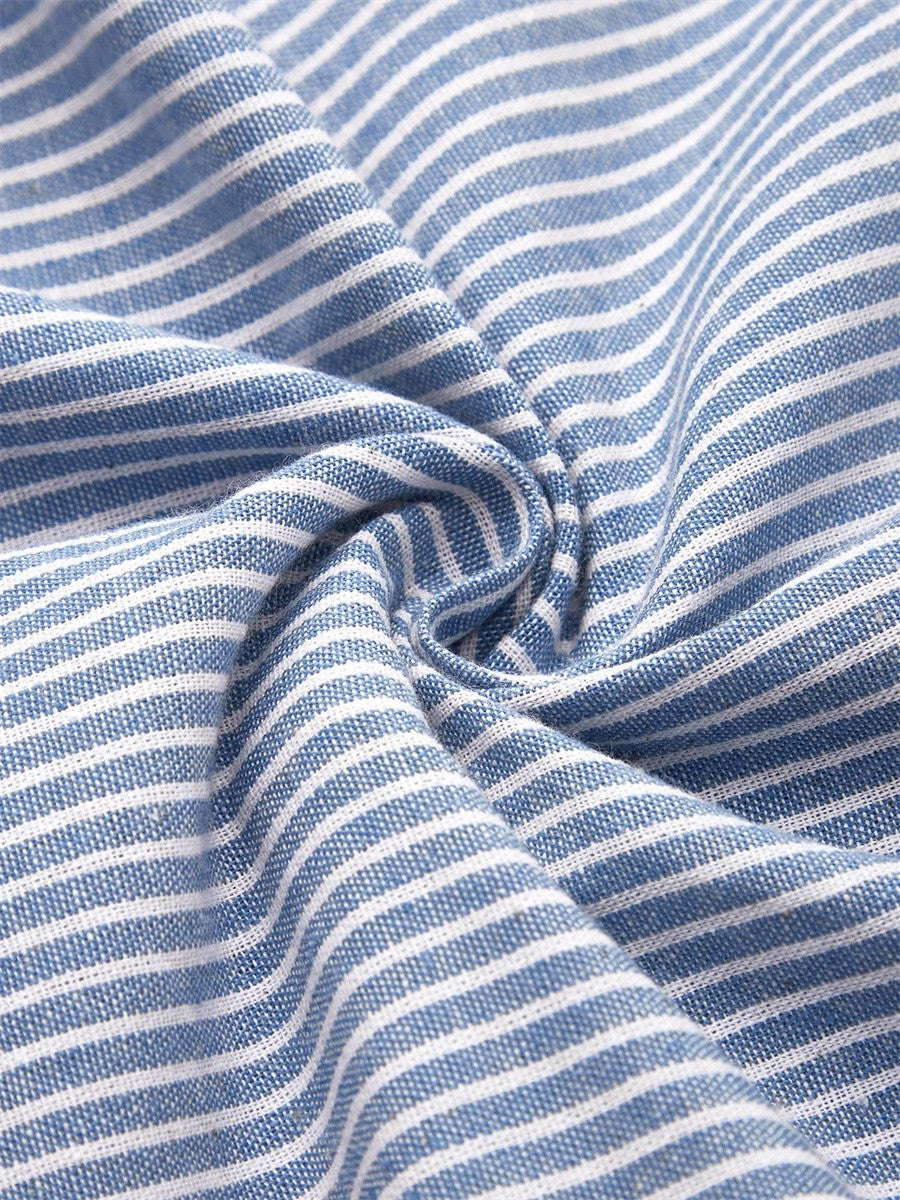 Women's Striped Button-Front Midi Dress Short Sleeve Round Neck Side Pockets A-Line Casual Summer Everyday Brunch Garden – Wanda