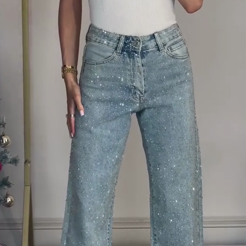 ✨ Straight-leg rhinestone-embellished jeans
