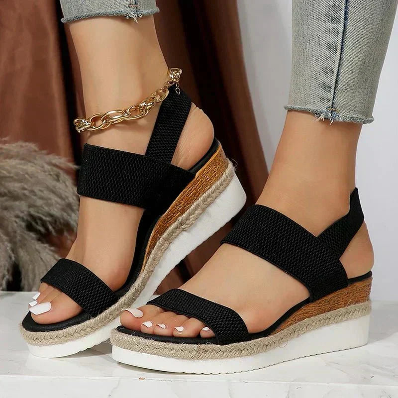Women's Espadrille Wedge Sandals Platform Elastic Strap Summer Casual Beach