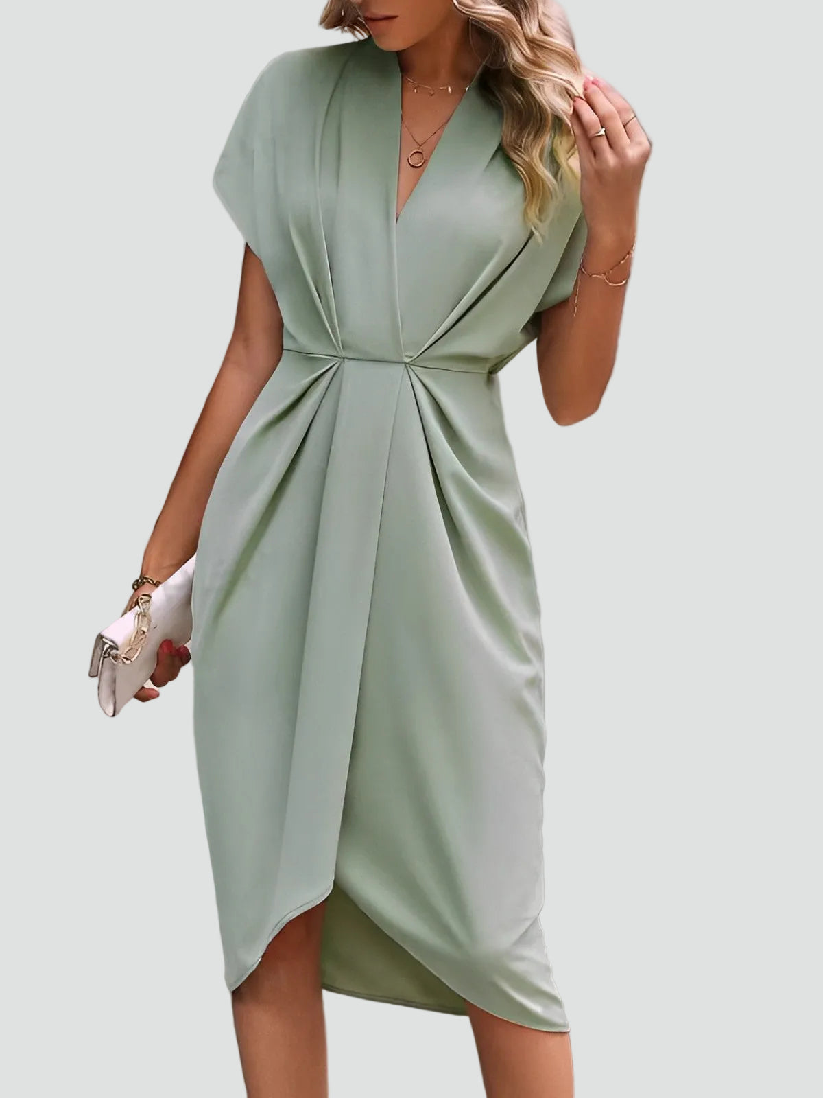Women's Wrap Midi Dress V-Neck Cocktail Wedding Guest Evening