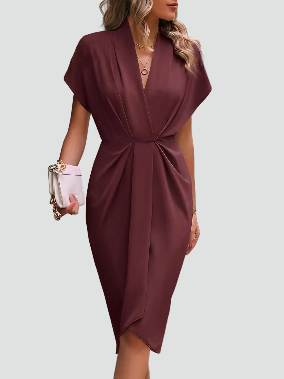 Women's Wrap Midi Dress V-Neck Cocktail Wedding Guest Evening