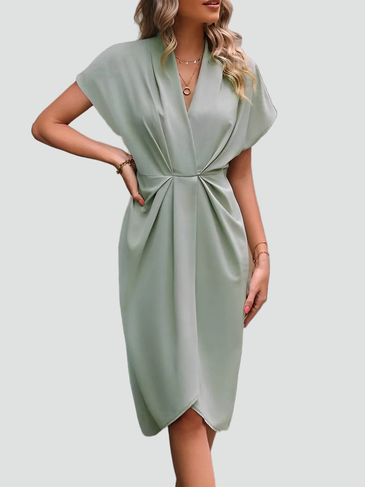 Women's Wrap Midi Dress V-Neck Cocktail Wedding Guest Evening