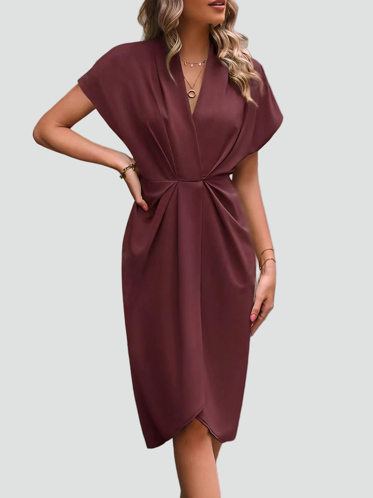 Women's Wrap Midi Dress V-Neck Cocktail Wedding Guest Evening
